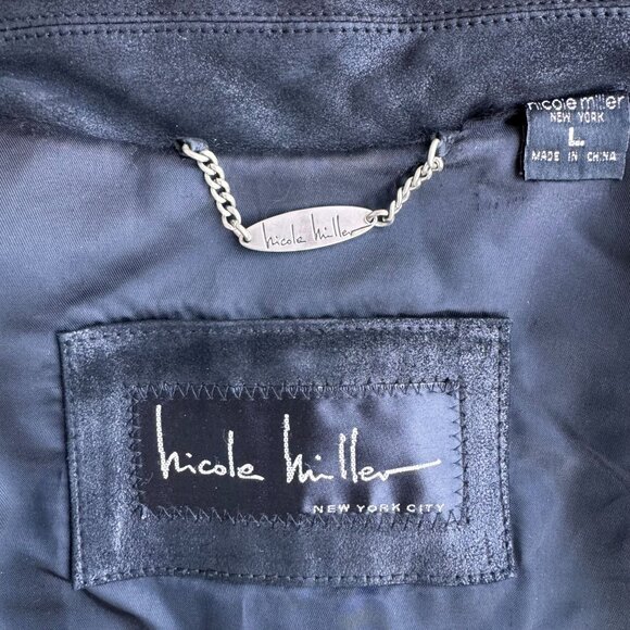 Nicole Miller Leather Moto Jacket Womens‎ Black L Vintage Soft Zip Light Fall - Picture 3 of 8